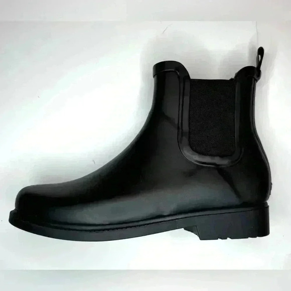 J. Crew Waterproof Rain Boots Booties Shoes Women's Size 7 Black Rubber Pull On - Picture 7 of 10